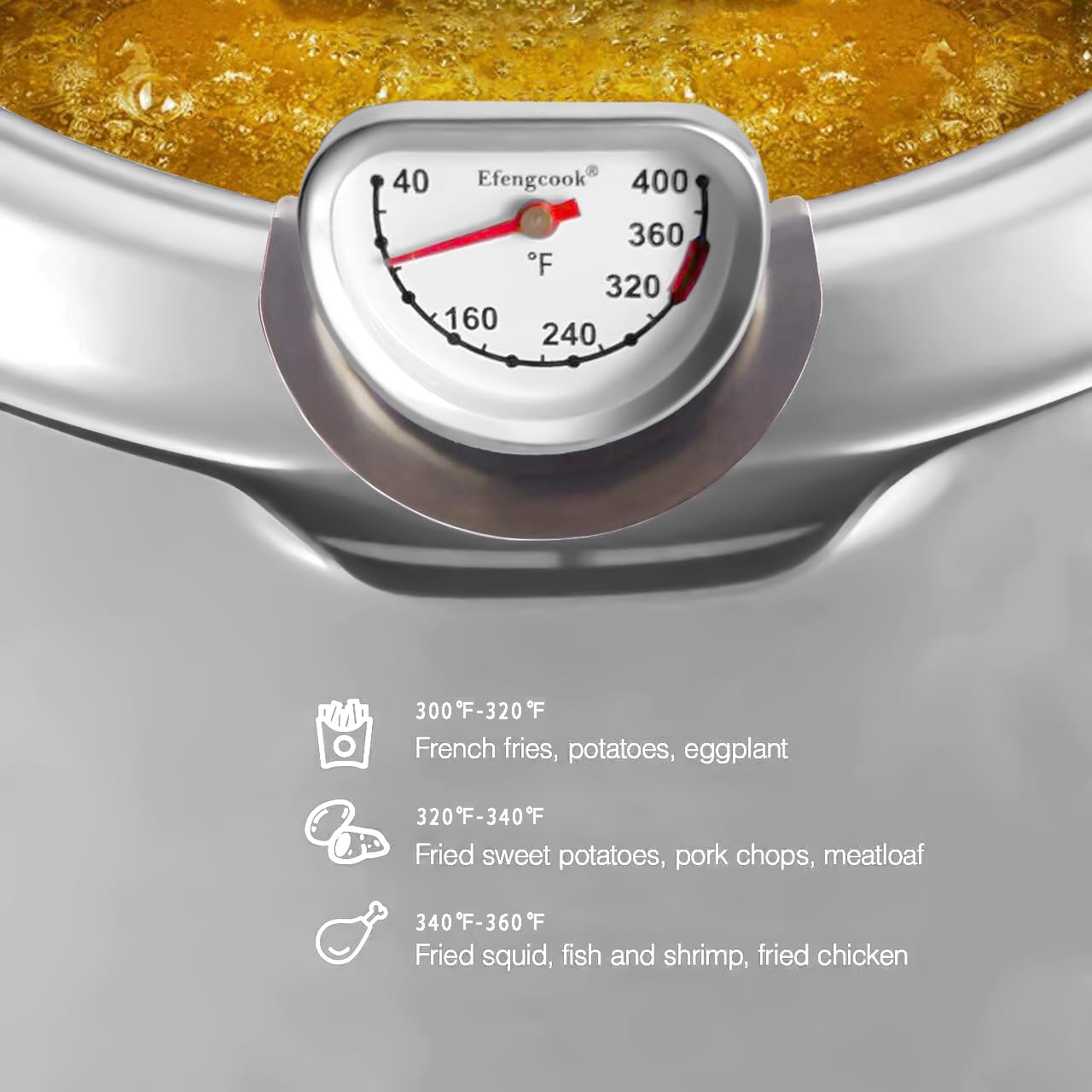 Deep Fry Oil Thermometer for Fryer Pot,Cooking Thermometer for Hot Oil Deep Fryer,Side of Frying Thermo Clip&3.5 inch Probe, Easy Clean up, Reading Fast,