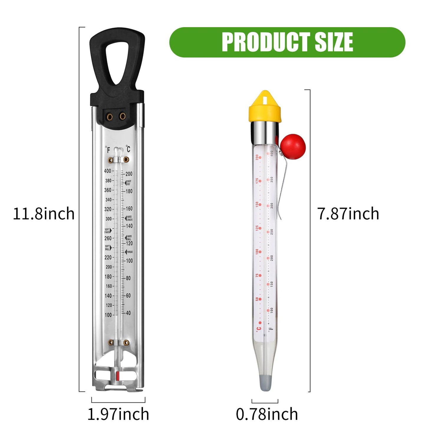 2Pcs Candy Thermometer with Pot Clip, New Stainless Steel Deep Fry Oil Thermometer Instant Read Cooking Thermometer with Hanging Hook, Oil/Candy/Fry/Jam/Sugar/Syrup/Jelly Food Thermometer for Cooking