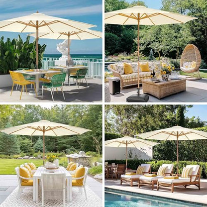 Yescom 13FT Large Heavy Duty Wooden Outdoor Patio Umbrella Solid German Beech Pole Parasol Rope Pulley 8 Rib for Deck Pool Porch Backyard Garden Market Bistro Table Beach Sun Shade,Ivory