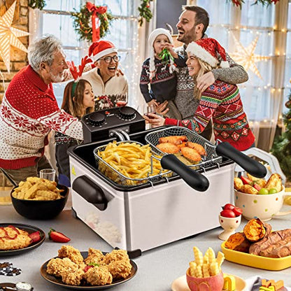 Giantex 1700W Electric Deep Fryer with 3 Baskets, 5.3QT/21-Cup Frier Cookers Home Fryer, Large Oil Container, Lid with View Window, Adjustable Temperature and Timer, Family Kitchen Restaurant Use