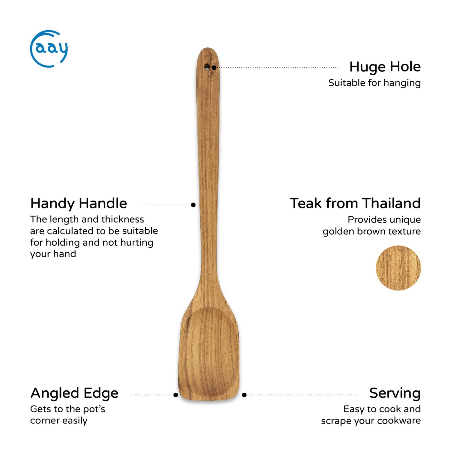 FAAY 18 Inches Large Wooden Spoon, Long Handle Heavy Duty Spoon with Scoop for Big Pot Stirring, Mixing & Cooking. Handcrafted from Teak for Crab Crawfish Seafood Boil, Gumbo Pot.