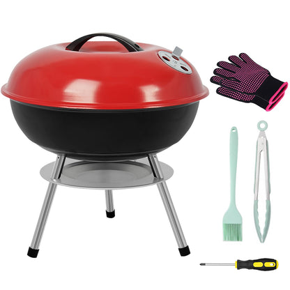 Charcoal Grill: Kettle Grill - 14 "portable outdoor grill with 3-point locking lid and dual ventilation system | perfect for backyard, camping and beach, red (14inch)
