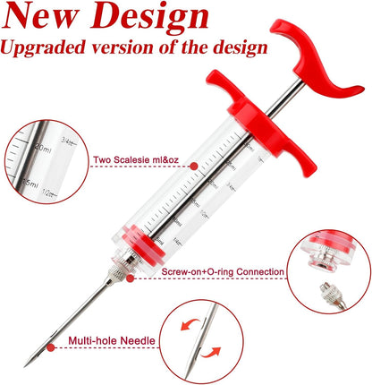 Meat Injector Syringe, 1-oz Plastic Marinade Turkey Injector Kit, 2 Marinade Injector Needles for BBQ Grill by QPMR