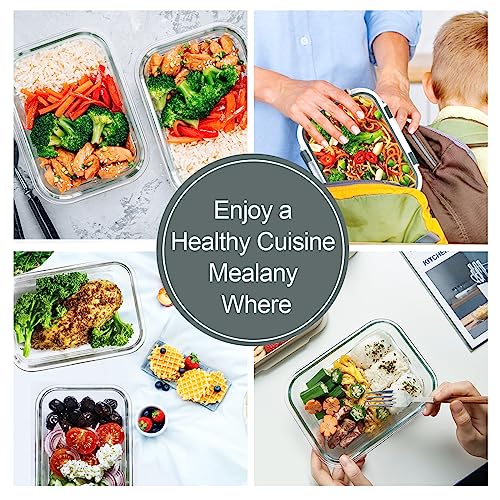 VERONES 10 Pack 22 OZ Glass Meal Prep Containers, Airtight Glass Lunch Containers Set, Glass Food Storage Containers with Lids,Exclusive of BPA, for Microwave, Oven, Freezer & Dishwasher Friendly,Grey