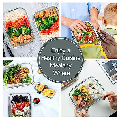 VERONES 10 Pack 22 OZ Glass Meal Prep Containers, Airtight Glass Lunch Containers Set, Glass Food Storage Containers with Lids,Exclusive of BPA, for Microwave, Oven, Freezer & Dishwasher Friendly,Grey