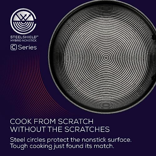 Circulon Clad Stainless Steel Cookware Pots and Pans and Utensil Set with Hybrid SteelShield and Nonstick Technology, 12 Piece - Silver