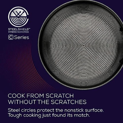 Circulon Clad Stainless Steel Cookware Pots and Pans and Utensil Set with Hybrid SteelShield and Nonstick Technology, 12 Piece - Silver