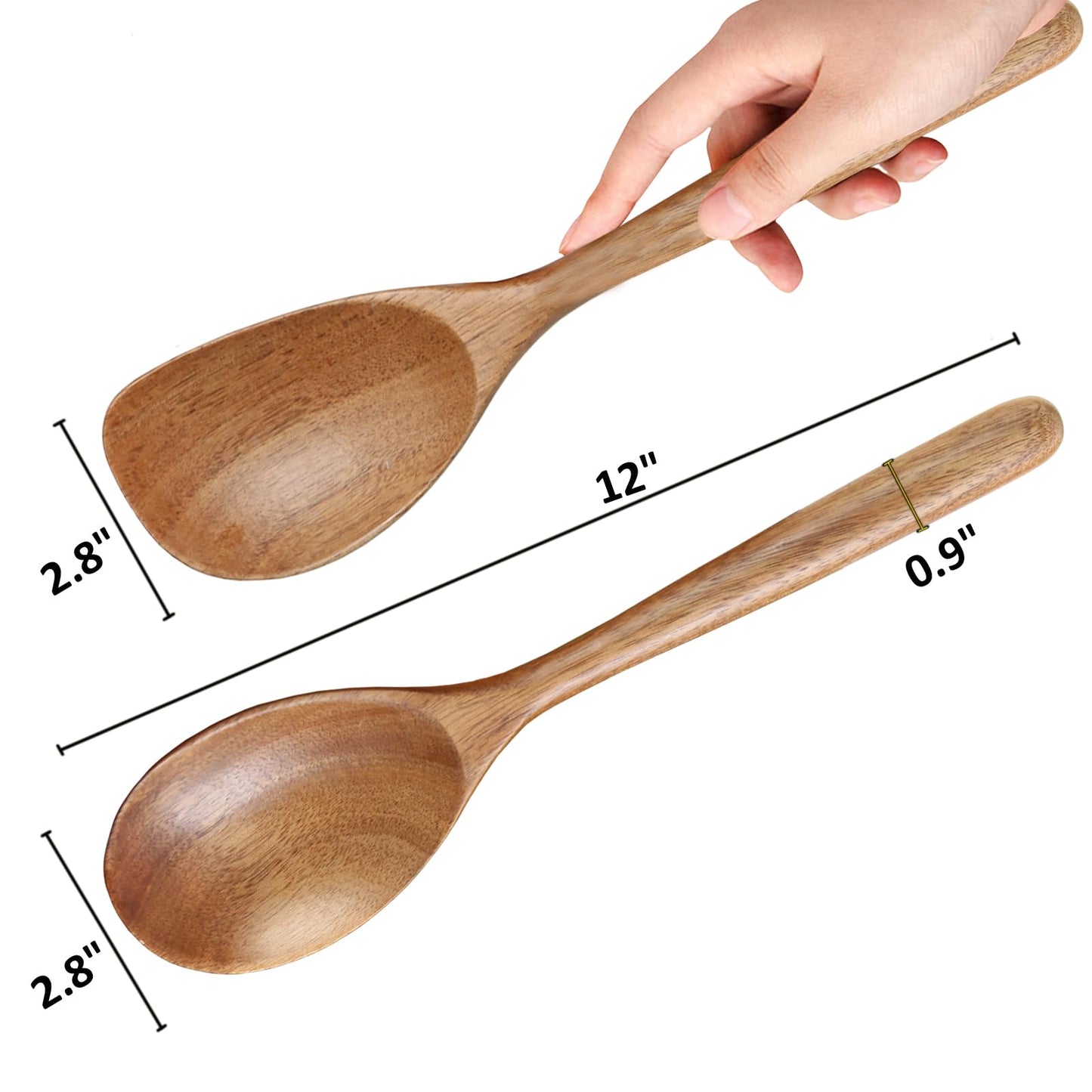 MornHalo 2PCS Acacia Wooden Spoons For Cooking 12-inch Smooth Finish Corner Spoon And Cooking Spoons-Comfortable Grip Wood Spoons for Cooking - Non-Stick Wooden Cooking Utensils