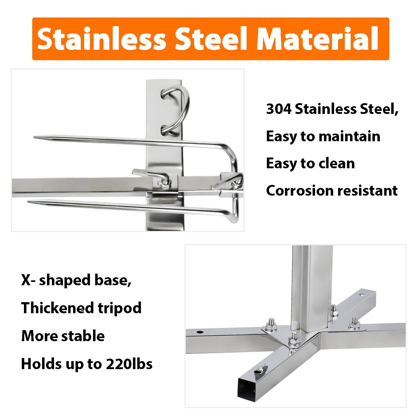 iMeshbean 220lbs Rotisserie Grill Kit, Electric Pig Spit Rotisserie Grill with 45W Motor,Stainless Steel Spit Roaster Stand for Roasting Pig Lamb Turkey Chicken & Whole Animals,Height Adjustable