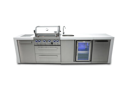 Mont Alpi MAi400-DBEV 32-inch 4 Burner 78000 BTU Deluxe Stainless Steel Modular Outdoor Kitchen Island Barbecue Grill with Beverage Center + Granite Countertops & Sides + Rotisserie and Grill Cover