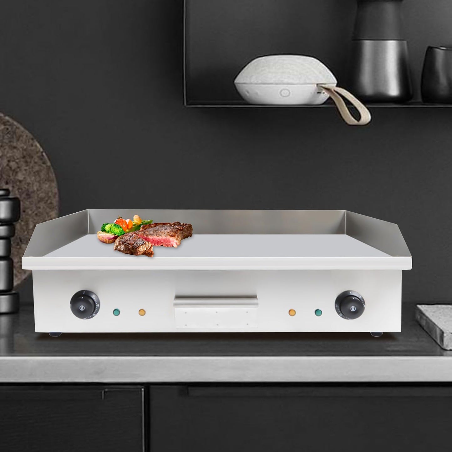 3000W Commercial Electric Countertop Griddle, 28"Cooktop Flat Top Grill Hot Plate,Iron Flat Top Stove Grill Dual Control Temperature 122°F-572°F Teppanyaki Machine Electric Grills Cooking