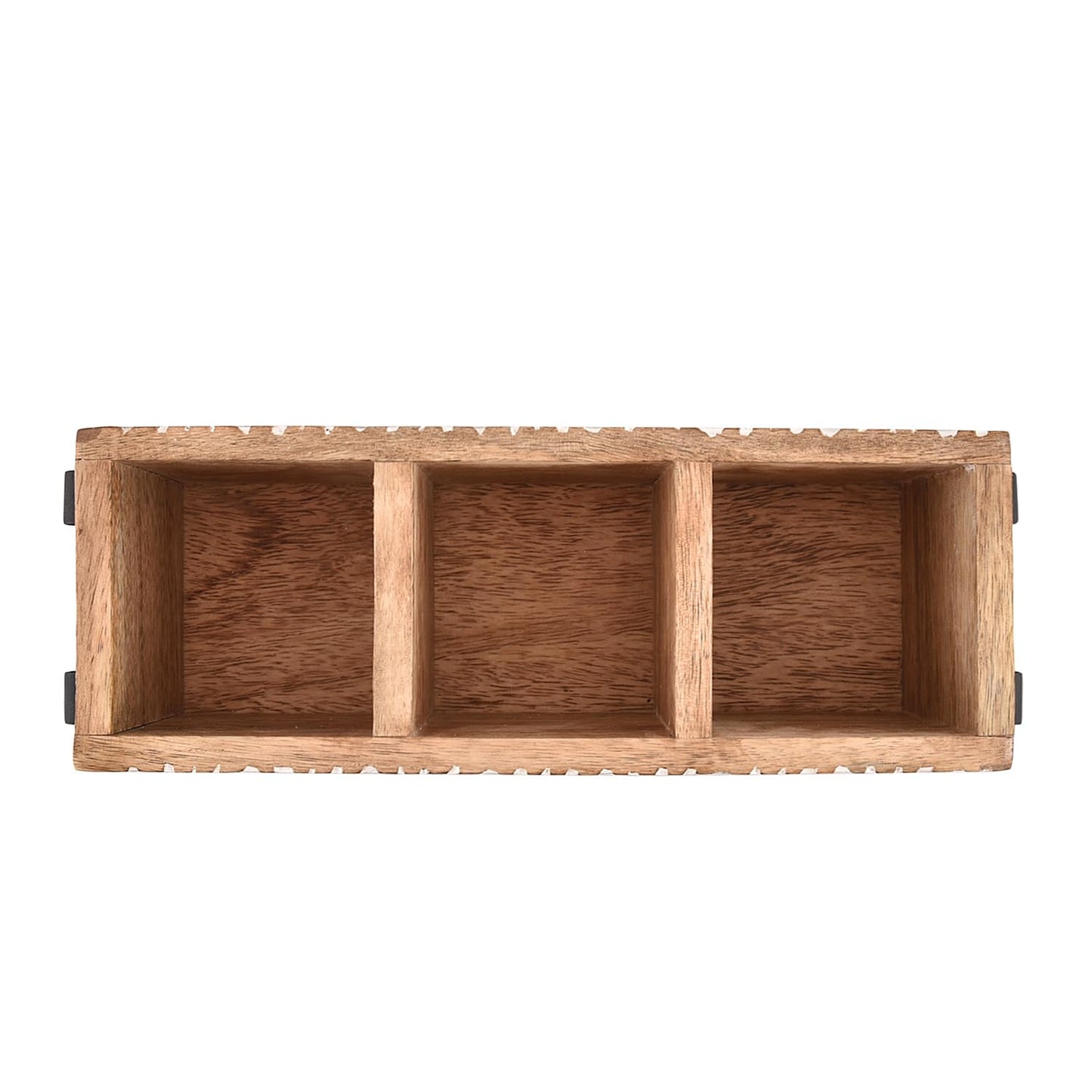 NIRMAN Mango Wood 3 Compartment Multi Purpose Utensil Cutlery Racks for Cutlery, Napkins, Cups Caddy Organizer (11" x 4" x 4.5")