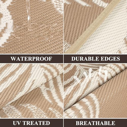 Pauwer Waterproof Outdoor Rug 5x8, Reversible Plastic Straw Patio Camping Rug, Indoor Outdoor RV Mat Carpet for Deck, Camper, Porch, Balcony, Backyard, Picnic, Leaf Brown