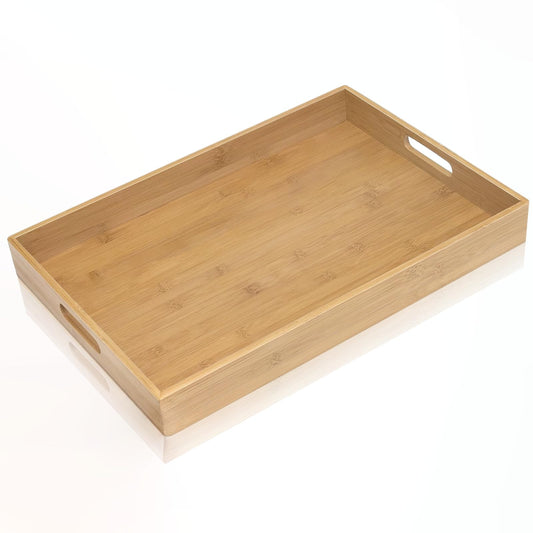 Krimax Serving Tray with Handles, Bamboo Breakfast Tray Wooden Trays Decorative Serving Platter for Eating, Working, Storing, Used in Bedroom, Kitchen, Living Room, Bathroom, Hospital and Outdoors