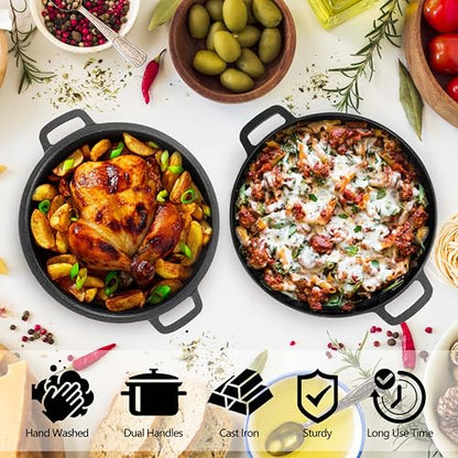 HaSteeL 5 Quart Cast Iron Dutch Oven, 2-In-1 Pre-seasoned Dutch Oven with Chain Mail, Ideal for Sourdough Bread Baking Cooking Stewing Frying Roasting, Camping, 5 QT Stock Pot & 2 QT Skillet Lid Pan