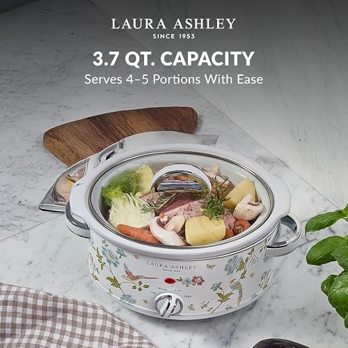 Laura Ashley Elveden White Small Slow Cookers 3.7 Quarts,Slow Cooker 3.7QT