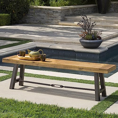 Christopher Knight Home Catriona Outdoor Acacia Wood Bench with Metal Accents, Teak Finish / Rustic Metal 14. 50 x 63 x 17. 75 inches