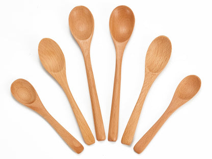 6 Piece Wooden Spoons Set - Premium Beech Wood Small Spoons in 3 Sizes (4.9", 5.9", 7.1") for Honey, Tea, Coffee, Multi-Purpose Mini Teaspoons Utensils for Ice Cream and Soup