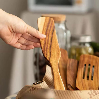 Wooden Spatula for Sourdough Mixing, Cooking, and Baking - Teak Kitchen Utensil, Stirring Stick, and Scraper for Bread, Jars, and Nonstick Cookware, Natural Wooden Spurtle for Kitchen Tools