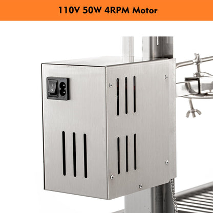 DEWOSEN 50W Rotisserie Grill With Wind Screen - 51 Inch BBQ Outdoor Pig & Lamb Spit Roaster - 132LBS/60KG Stainless Steel Charcoal Spit Rotisserie Grill for Camping & Outdoor Barbecue