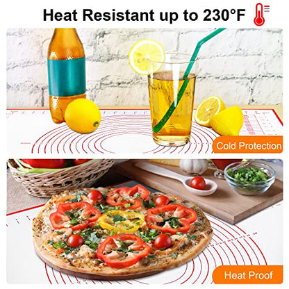 HOOMIL Silicone Baking Mat, Non-Stick, Non-Slip, Extra Large Pastry Mat for Rolling Dough, Bread Pie Crust Pizza Cookies Fondant Making, with Measurements - 24"x16"