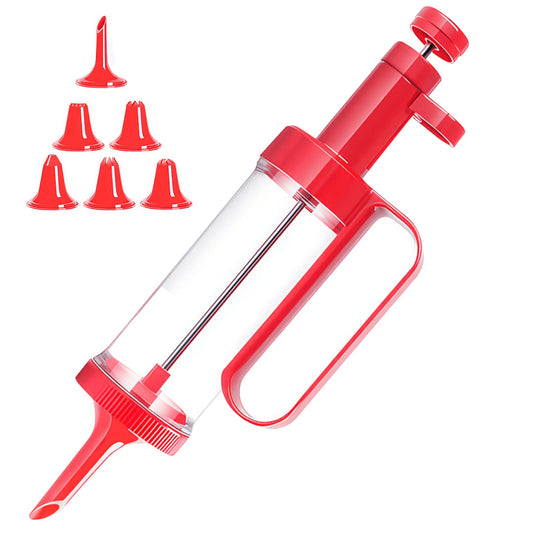 Blingbin Icing Decoration Gun Set, Dessert Decorating Syringe Set, Cupcake Frosting Filling Injector with 6 Icing Nozzles for Cake Cookies Decoration Kitchen Baking Christmas Gift for Baking Lover-Red