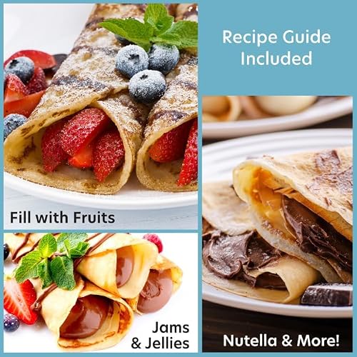 CucinaPro Cordless Crepe Maker- Breakfast Essential with Recipe Guide, Non-Stick Dipping Plate, Electric Base, Batter Spatula- Portable Hot Plate Compact Baker, Morning Brunch, Dessert Gift for Her