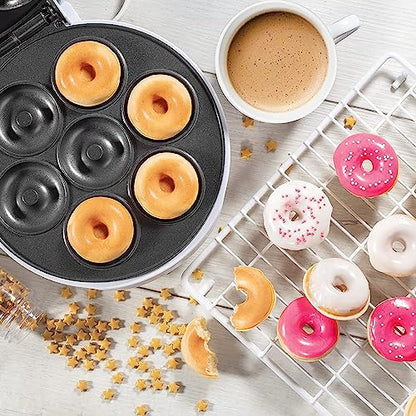 Fabater Maker Machine, Electric Non Stick Doughnut Maker, Toaster Donut Machine for Home Snacks Dessert with Non Slip Feet, Breakfast Maker, Baking Pan, Makes 7 Doughnuts