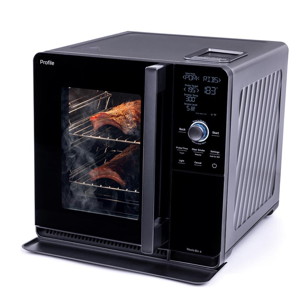 GE Profile™ Smart Indoor Pellet Smoker, with Active Smoke Filtration, 5 Smoke Control Settings, WiFi Connected, Electric, Countertop BBQ Appliance, Black
