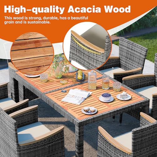 Shintenchi 7 PCS Wicker Patio Dining Set, Grey Rattan