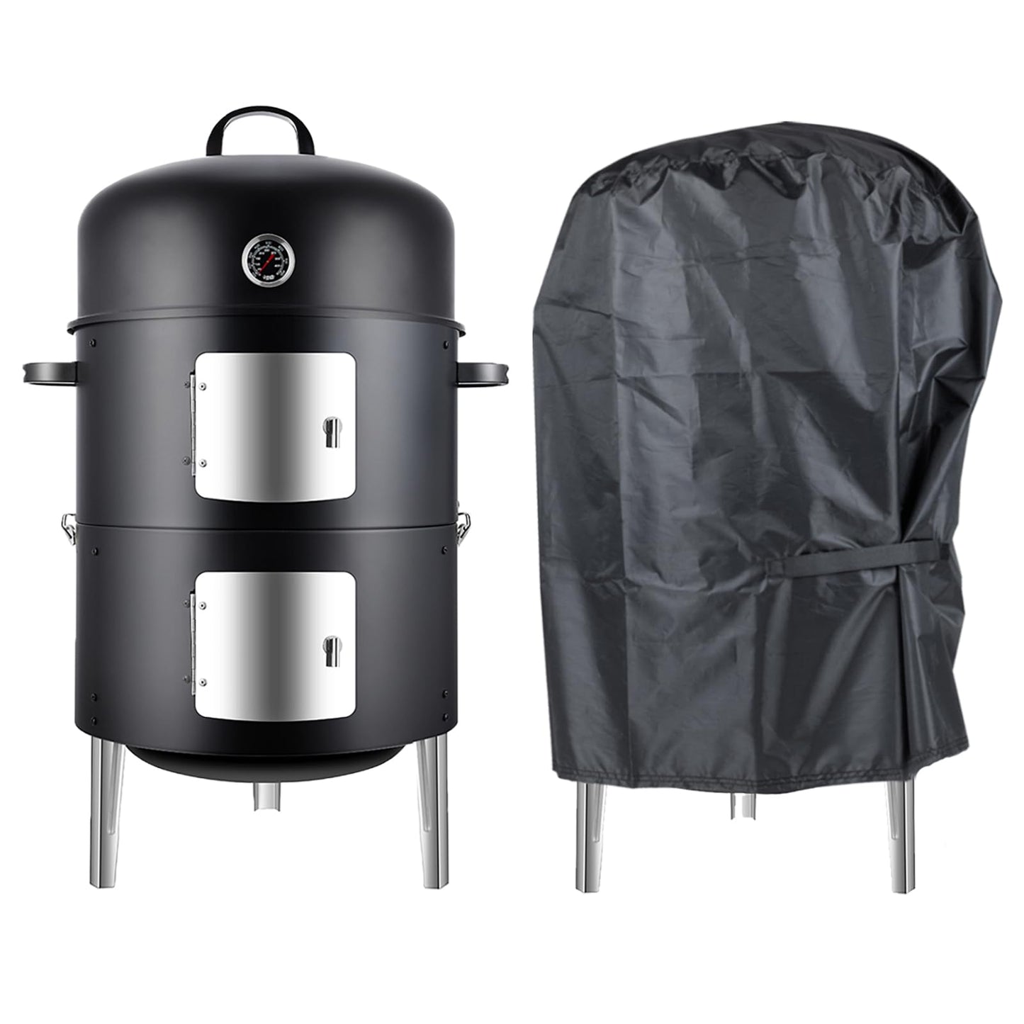 Realcook BBQ Charcoal Smoker Grill: Premium Meat BBQ Smokers with Cover - Vertical Charcoal Barbecue Grill Combo for Outdoor Cooking Patio Backyard Grilling Tailgating