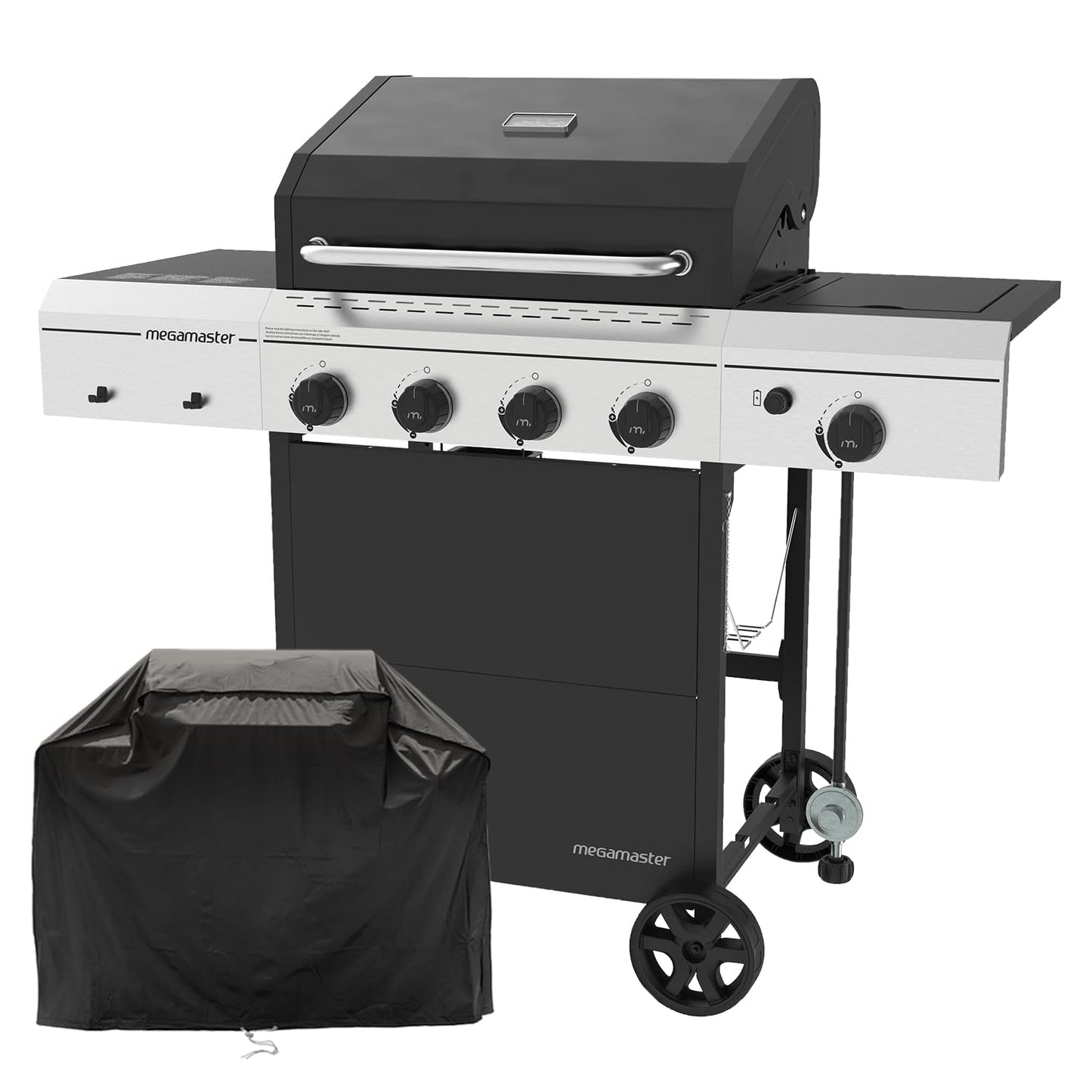 Megamaster 4-Burner Gas Grill with Side Burner & Grill Cover, 52,000 BTUs, 568 SQ. In. Cooking Area, Propane BBQ Grill with Stainless Steel Panel for Outdoor Cooking, Patios, and More - 720-0804HK