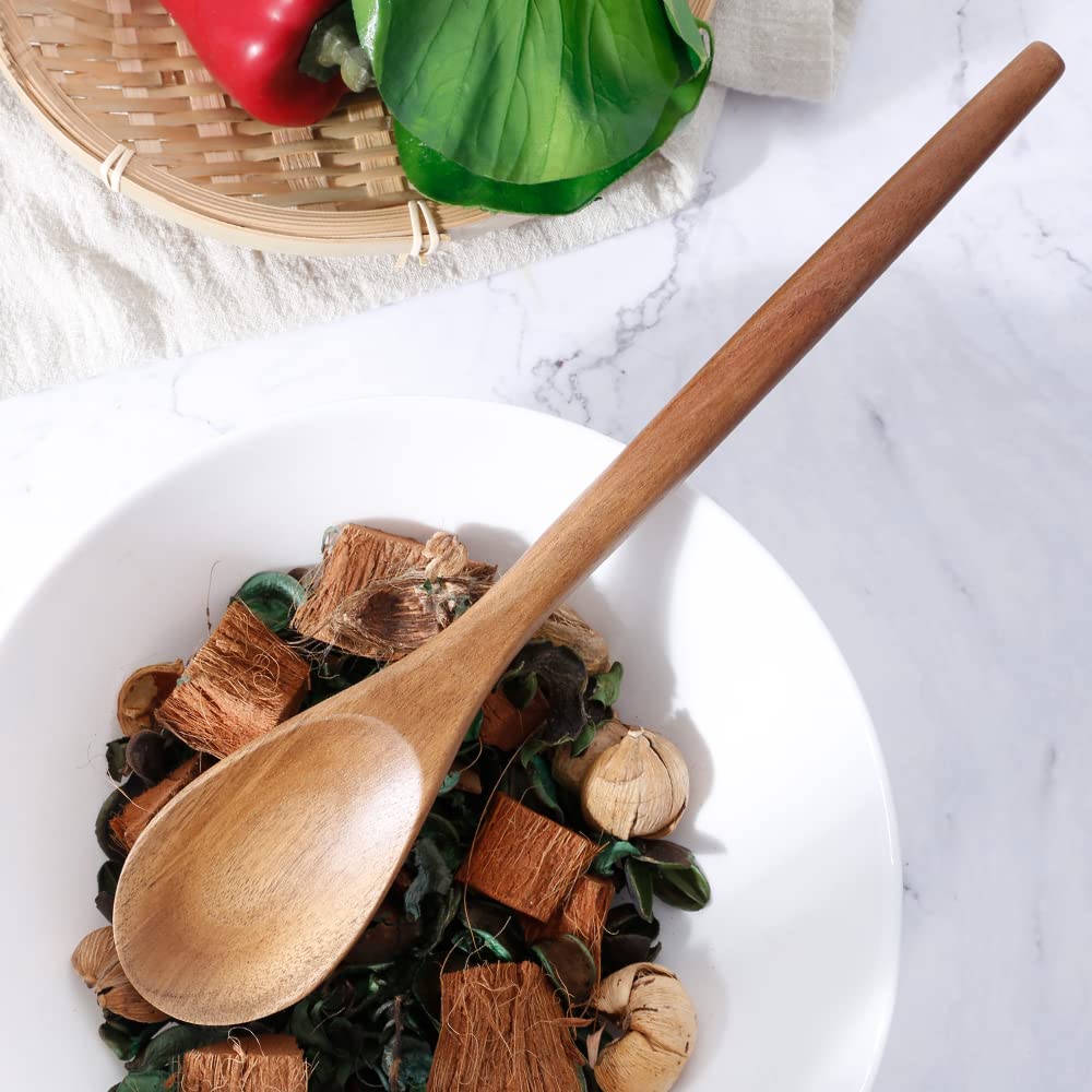 Exquisite Wooden Cooking Utensils For Kitchen, Set Of 5, 12 Inch Acacia Wood Kitchenware Tool Set, Cooking Gadgets Includes Spoon, Spoon Spatula, Spaghetti Spoon, Slotted Spoon, Shovel