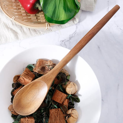 Exquisite Wooden Cooking Utensils For Kitchen, Set Of 5, 12 Inch Acacia Wood Kitchenware Tool Set, Cooking Gadgets Includes Spoon, Spoon Spatula, Spaghetti Spoon, Slotted Spoon, Shovel