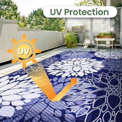 LuxStep Outdoor Rug Waterproof Outdoor Plastic Straw Rug Reversible Patio Rug Mat Outdoor Decor Large Area Mats for RV, Picnic, Backyard, Deck, Balcony, Porch, Beach, Camping, 5' x 8' Blue