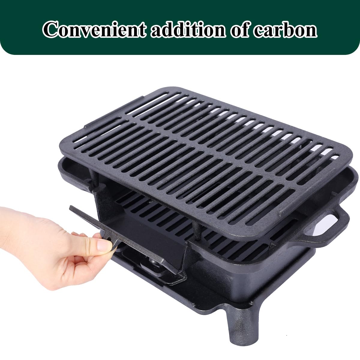 Cast Iron Hibachi Grill, Portable Charcoal Hibachi Grills, Compact Camping Charcoal Cooker for Tailgating, Picnics & Hunting (Rectangle)