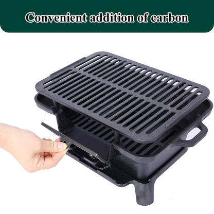 Cast Iron Hibachi Grill, Portable Charcoal Hibachi Grills, Compact Camping Charcoal Cooker for Tailgating, Picnics & Hunting (Rectangle)