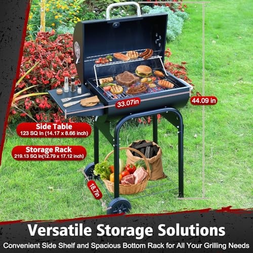 SUNLIFER Barrel Barbecue Charcoal Grill: Premium Spacious Outdoor BBQ Grill with Side Table - Ideal for Patio Cooking Backyard Grilling Camping Picnics Tailgating Parties