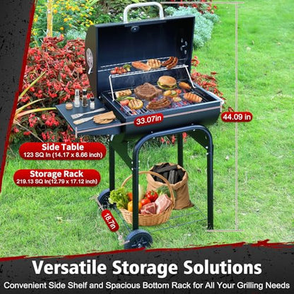 SUNLIFER Barrel Barbecue Charcoal Grill: Premium Spacious Outdoor BBQ Grill with Side Table - Ideal for Patio Cooking Backyard Grilling Camping Picnics Tailgating Parties