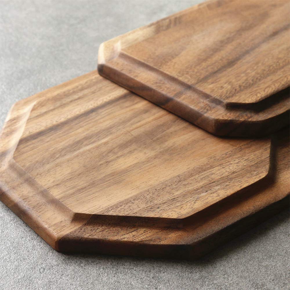 Set of 2 Acacia Wooden Trays Serving Platters Octagon Square Serving Tray Bread Charcuterie Board for Fruit Salad Cheese Platter Vegetable Food Dish Charger Plates Charcuterie Boards