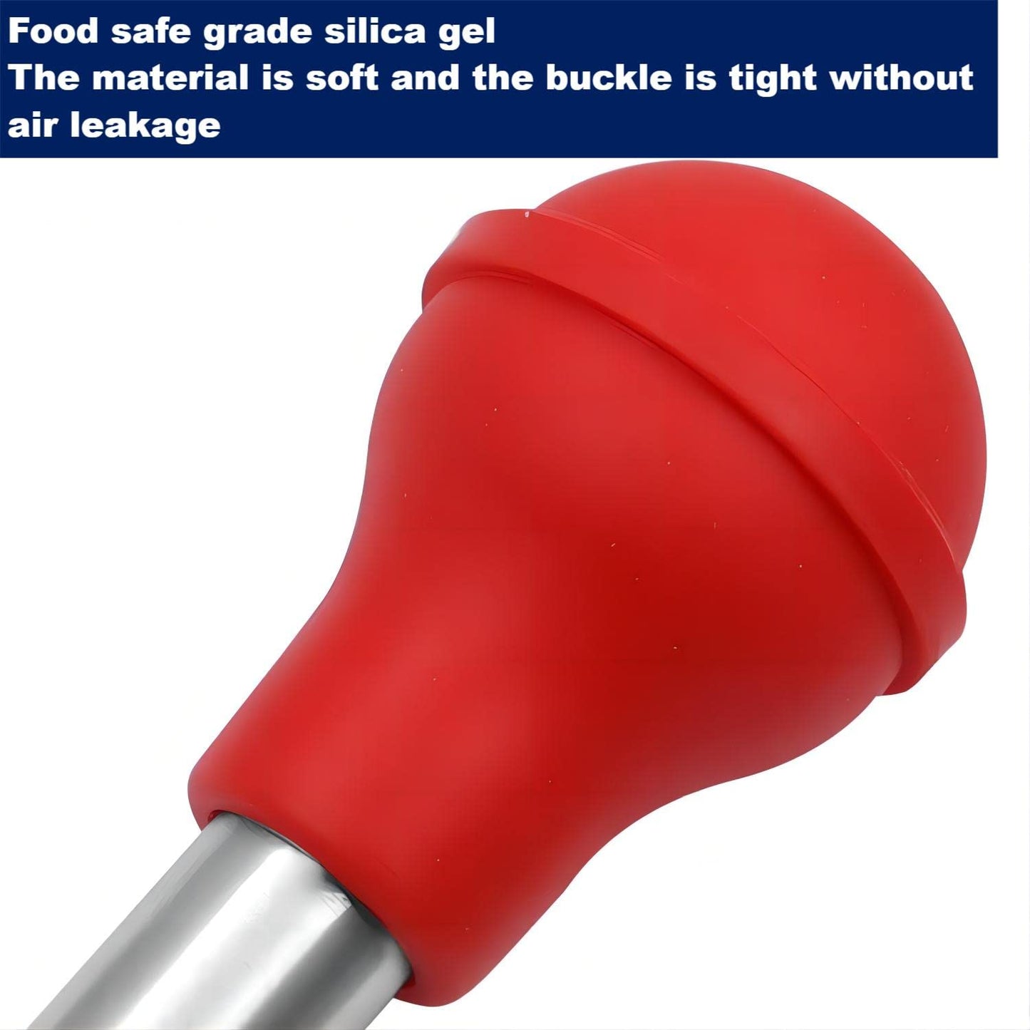 Kalsreui Turkey Baster, 18/8 Stainless Steel Turkey Baster Syringe for Cooking, Meat Injector Baster Set with 2 Needles & 2 Cleaning Basting Brush, Baster for Flavor Meat Poultry, Beef&Chicken Red