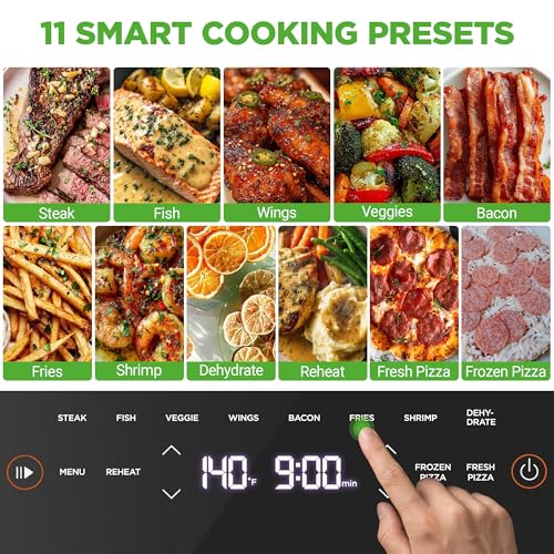NutriChef 6 Quart Extra Large Air Fryer with 11-in-1 Cooking Presets | Extra-Large Basket Fits Up to 12” Pizza | Adjustable Temperature 450F & Timer Range | Dual Heat Source Technology | Grey