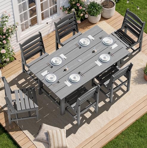 SERWALL Patio Dining Sets for 10 Person, HDPE Dining Set with 2 Tables, 8 Armless Chairs and 2 Armed Dining Chairs, Gray