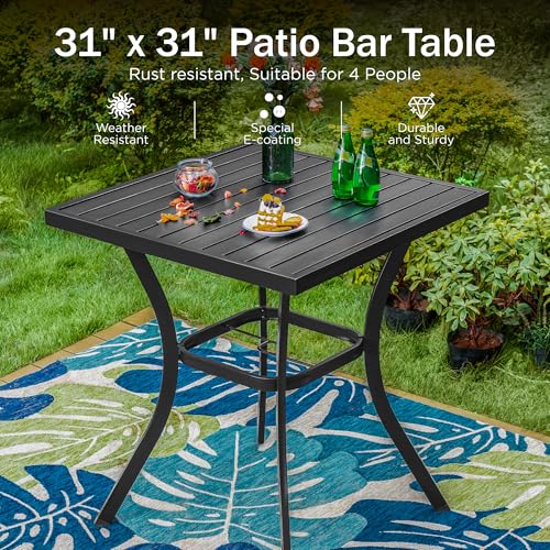 PHI VILLA Outdoor Bar Set, Patio 4 Chairs & Counter Height Table