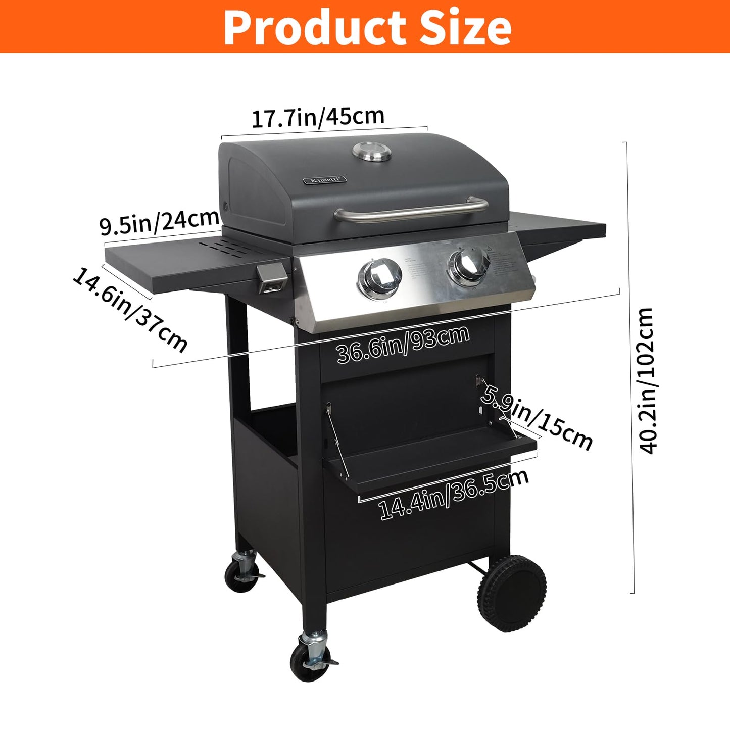2 Burners Portable BBQ Gas Grill, 20000 BTU Small Camping Barbecue Propane Grills Outdoor Cooking, Built-in Thermometer Stainless Steel Barbeque Propane Grills for Patio/Backyard/Garden/Picnic