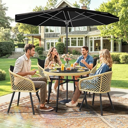 YITAHOME Outdoor Dining Set with Umbralle Hole, 5pcs Rattan Patio Dining Set for 4 with Cup Holders Soft Cushions and Glass Top Dining Table for Patio, Backyard, Garden, Bacony, Light Brown & Black