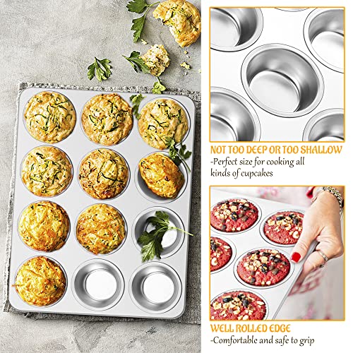 E-far Muffin Pan 12-Cup, Stainless Steel Cupcake Pan Metal Muffin Baking Tins for Oven, Regular Size & Easy Clean, Non-toxic & Dishwasher Safe