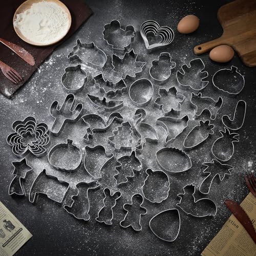 Maxdot Set of 44 Seasonal Cookie Cutters, Valentines Day Stainless Steel Molds Cookie Cutters for Valentines, Galentines, Easter, Summer, Halloween, Christmas, 4th of July, Holiday, All Seasons