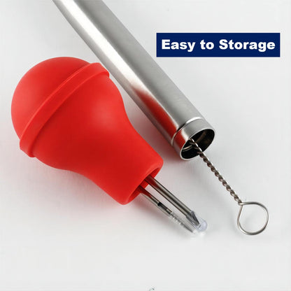 Kalsreui Turkey Baster, 18/8 Stainless Steel Turkey Baster Syringe for Cooking, Meat Injector Baster Set with 2 Needles & 2 Cleaning Basting Brush, Baster for Flavor Meat Poultry, Beef&Chicken Red