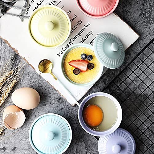 Meltset 5.5 Oz Ramekins with Lids Oven Safe Ceramics Ramekin Bowls for Baking, Porcelain Bake Dishes for Souffle, Creme Brulee, Lava Cake, Ice Cream Desserts, Snacks (Set of 5）